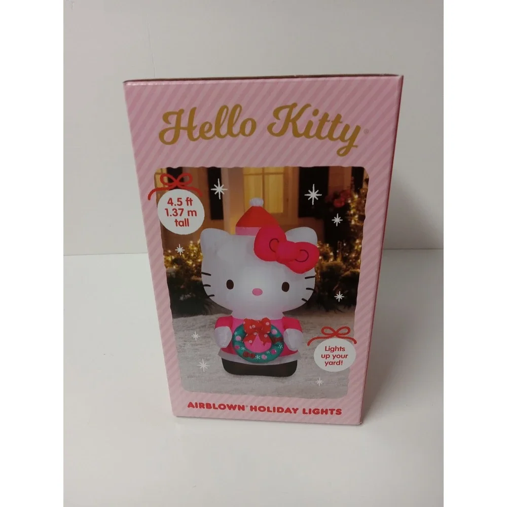 Hello Kitty Holding Christmas Wreath Airblown Inflatable 4.5‎ Feet Tall New